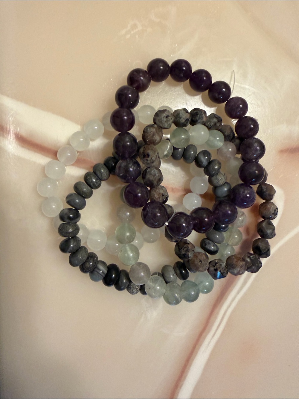 Natural Stone Beaded Stretch Bracelet Stack - Multicolor